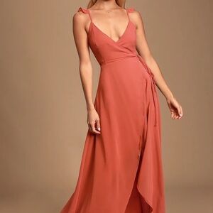 Lulus Here's To Us Rose High-Low Wrap Dress peachy pink women’s size large new!